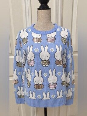 Aeropostale Miffy Pastel Blue Bunny Graphic Knit Sweater